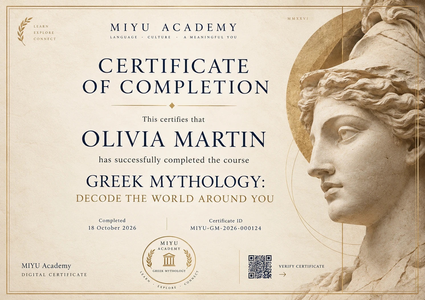 MIYU Academy certificate preview