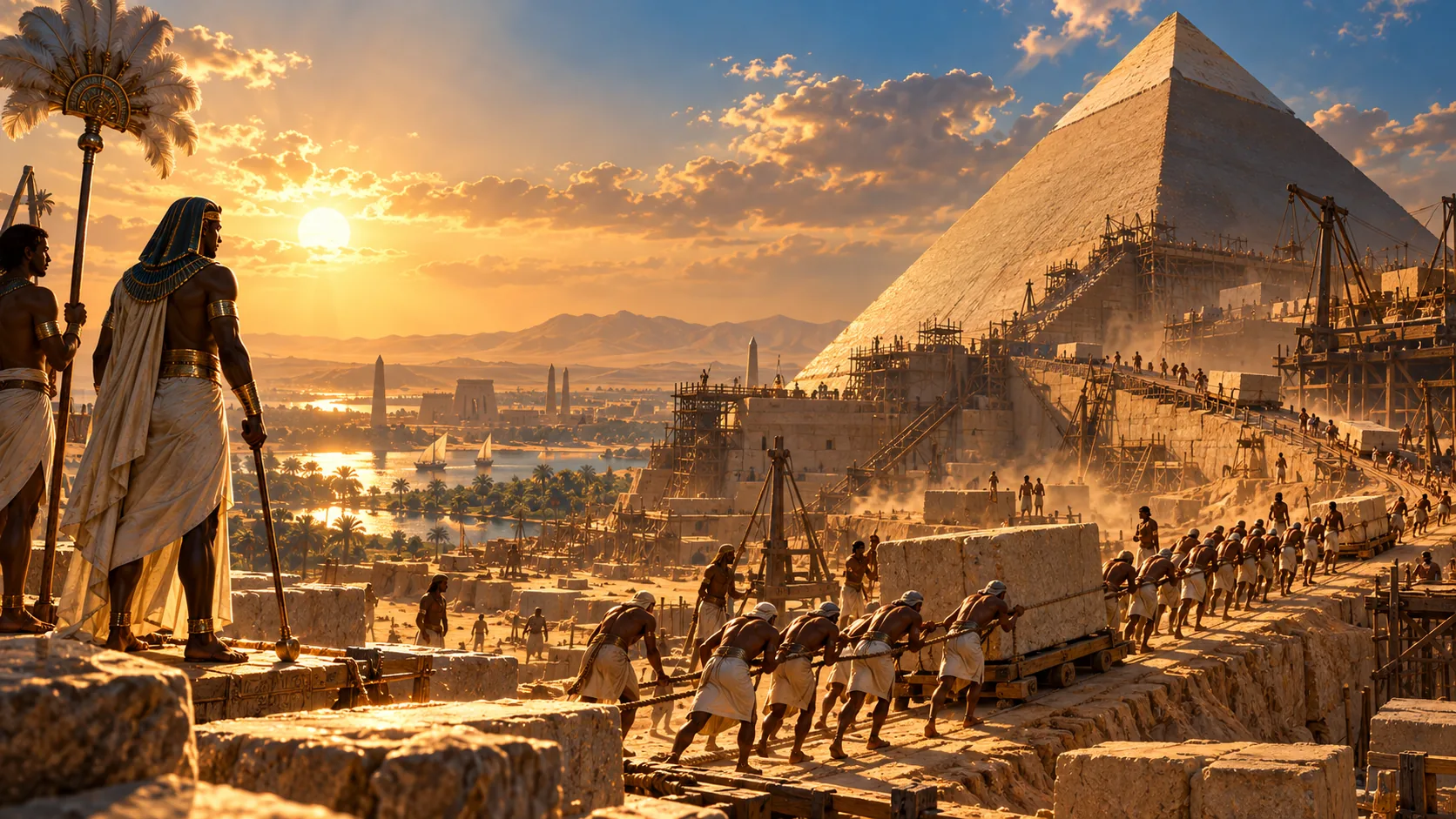 Builders at a pyramid