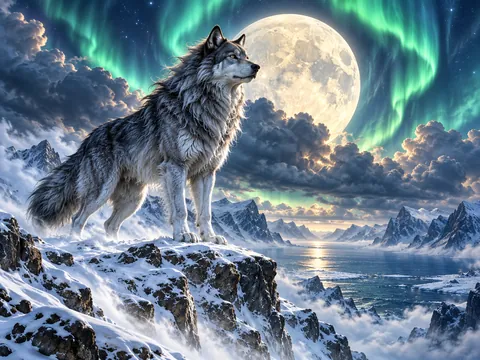 The wolf Fenrir before the moon