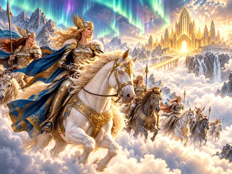 Valkyries riding to Valhalla